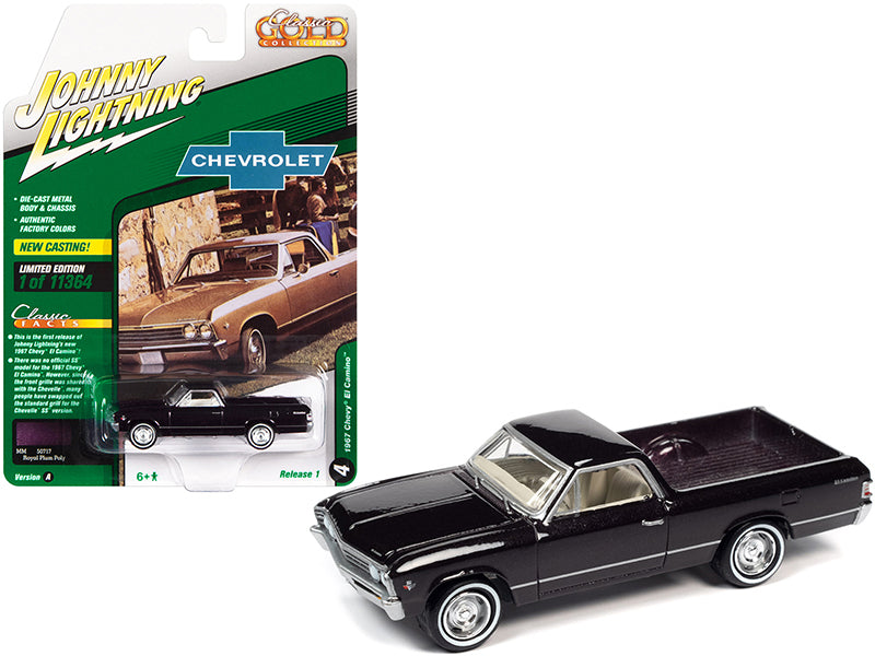 1967 Chevrolet El Camino Royal Plum Metallic Classic Gold Collection Series Limited Edition to 11364 pieces Worldwide 1/64 Diecast Model Car by Johnny Lightning