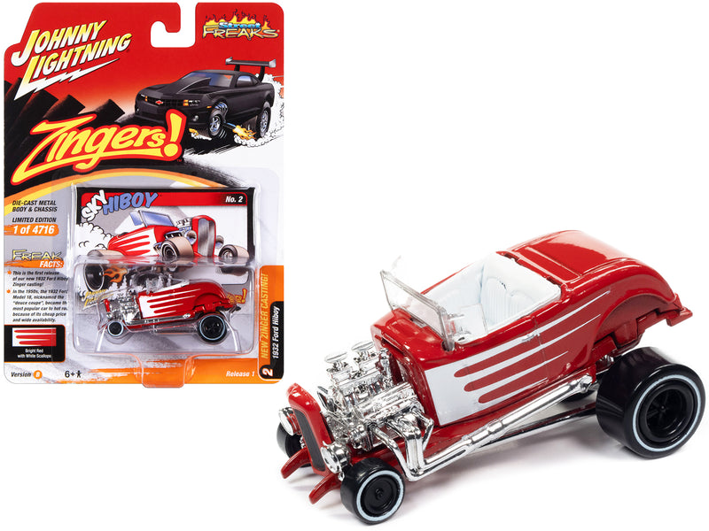 1932 Ford Hiboy Sky Hiboy Bright Red with White Graphics Zingers! Limited Edition to 4716 pieces Worldwide Street Freaks Series 1/64 Diecast Model Car by Johnny Lightning