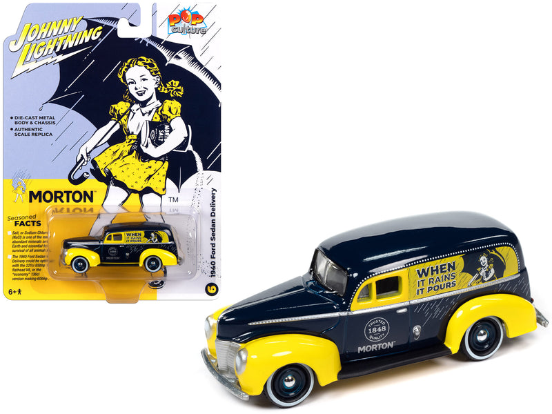 1940 Ford Sedan Delivery Dark Blue and Yellow Morton Salt Pop Culture 2023 Release 3 1/64 Diecast Model Car by Johnny Lightning