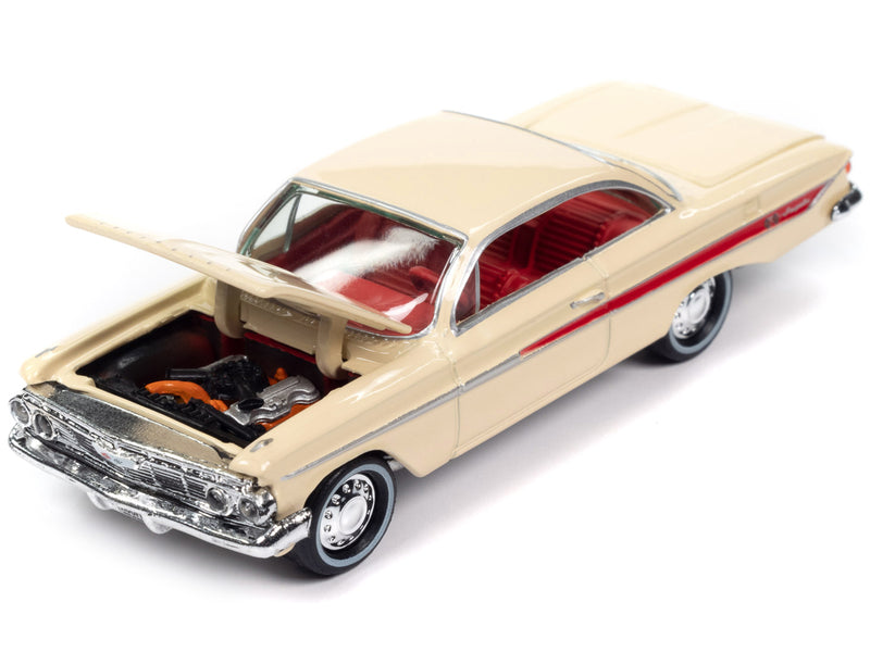 1961 Chevrolet Impala SS 409 Coronna Cream with Red Stripes and Interior Classic Gold Collection 2023 Release 2 Limited Edition to 3172 pieces Worldwide 1/64 Diecast Model Car by Johnny Lightning