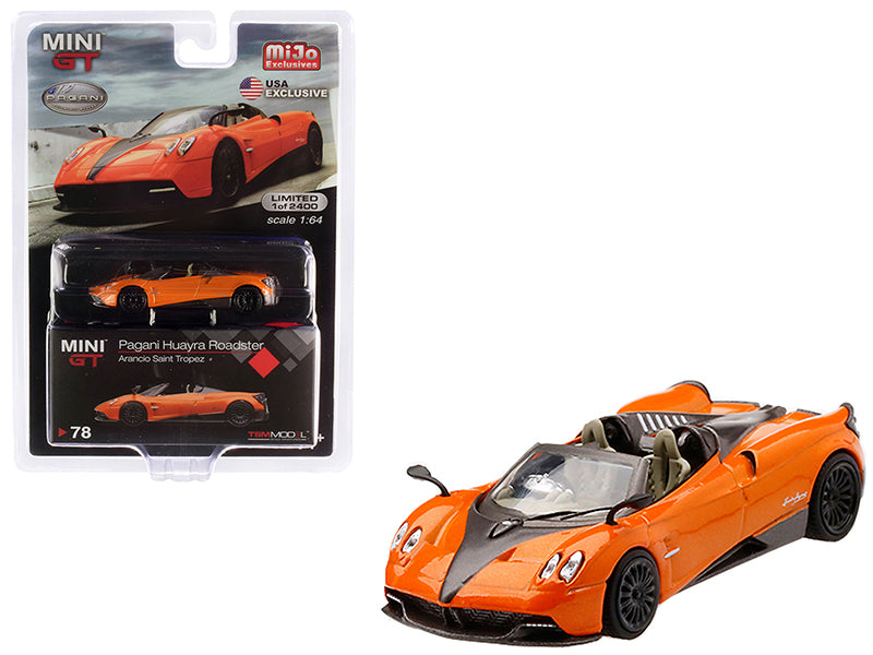 Pagani Huayra Roadster Arancio Saint Tropez / Orange Metallic Limited Edition to 2,400 pieces Worldwide 1/64 Diecast Model Car by Mini GT