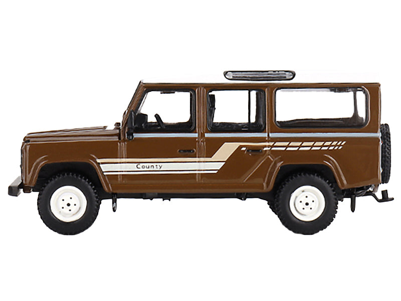 1985 Land Rover Defender 110 County Station Wagon Russet Brown with White Top Limited Edition to 1800 pieces Worldwide 1/64 Diecast Model Car by Mini GT