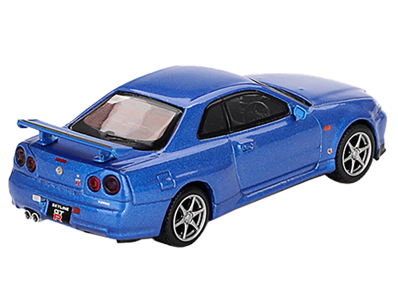 Nissan Skyline GT-R (R34) V-Spec RHD (Right Hand Drive) Bayside Blue Metallic Limited Edition 1/64 Diecast Model Car by Mini GT