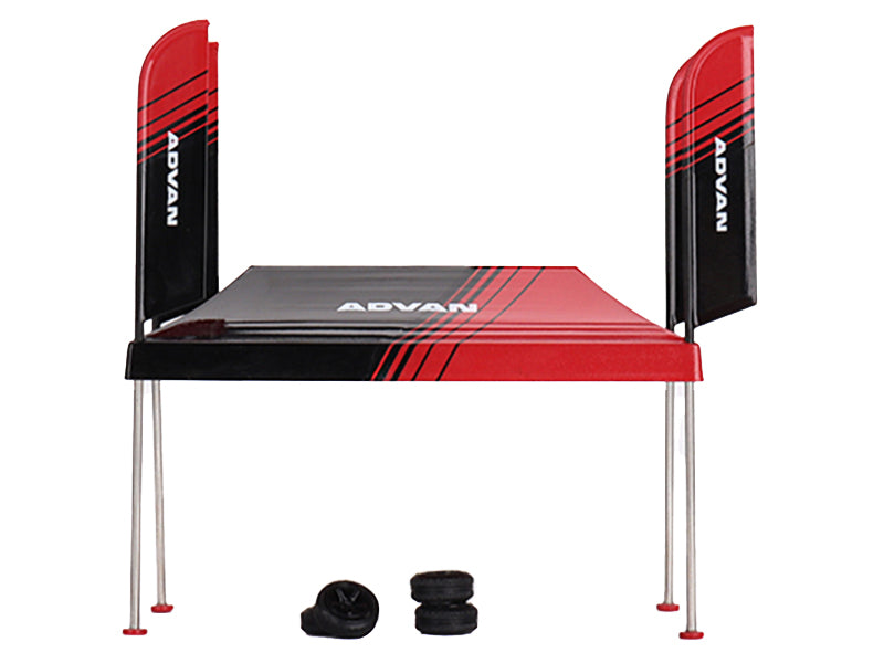 Paddock Service Tent Set with Extra Wheels Red and Black "ADVAN" for 1/64 Scale Models by Mini GT