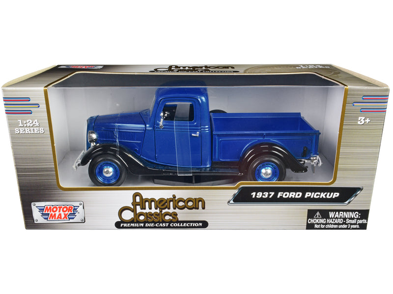 1937 Ford Pickup Truck Blue Metallic and Black American Classics 1/24 Diecast Model Car by Motormax