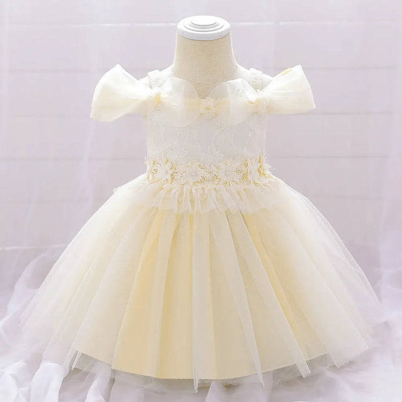 Newborn Baby Girl Birthday Baptism Dress One Shoulder Puff Sleeves Princess Dress