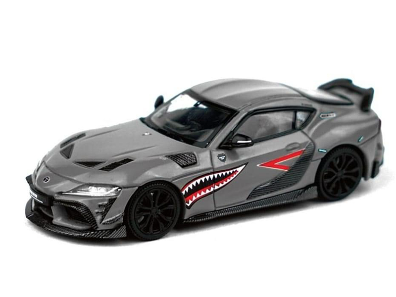 Toyota Supra "DarwinPro 66G NWB" Gray Metallic with Shark Mouth Graphics 1/64 Diecast Model Car by Pop Race