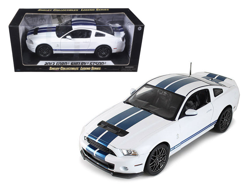 2013 Ford Shelby Cobra GT500 SVT White with Blue Stripes 1/18 Diecast Car Model by Shelby Collectibles