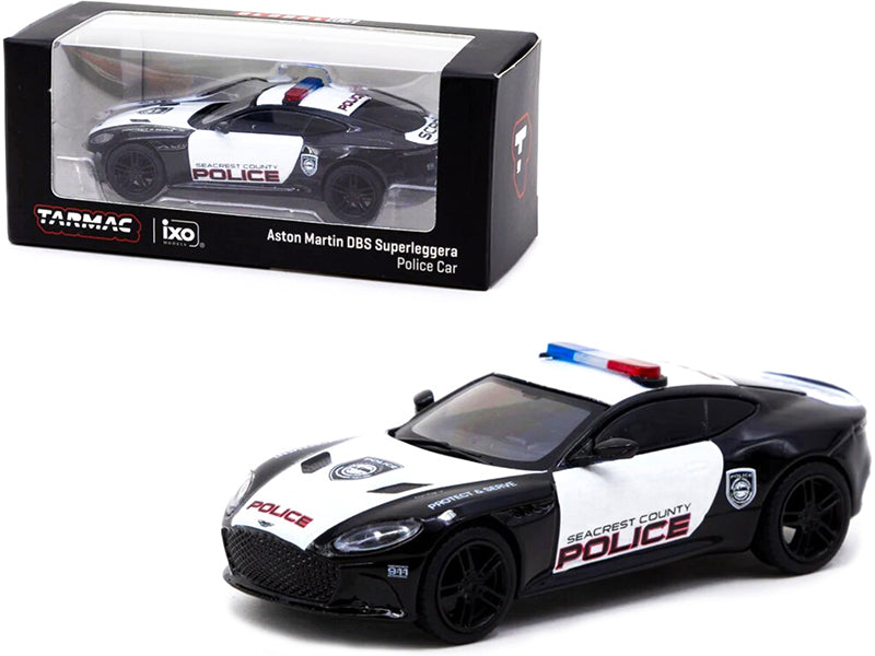 Aston Martin DBS Superleggera "Seacrest County Police" Black and White 1/64 Diecast Model Car by Tarmac Works