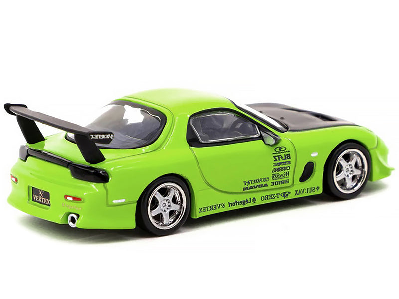 Vertex RX-7 FD3S RHD (Right Hand Drive) Light Green with Matt Black Hood and Graphics Global64 Series 1/64 Diecast Model Car by Tarmac Works