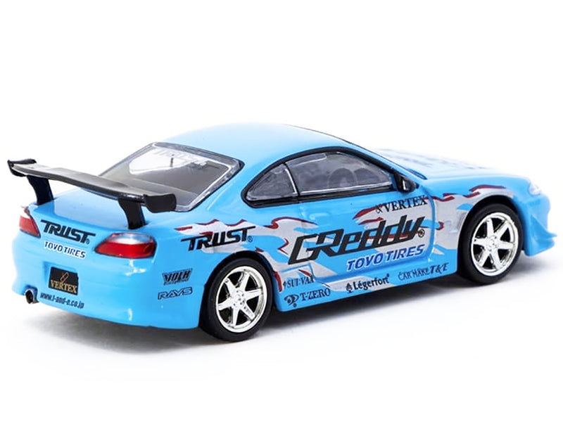 Nissan Silvia (S15) Vertex RHD (Right Hand Drive) "GReddy" Light Blue "Global64" Series 1/64 Diecast Model by Tarmac Works