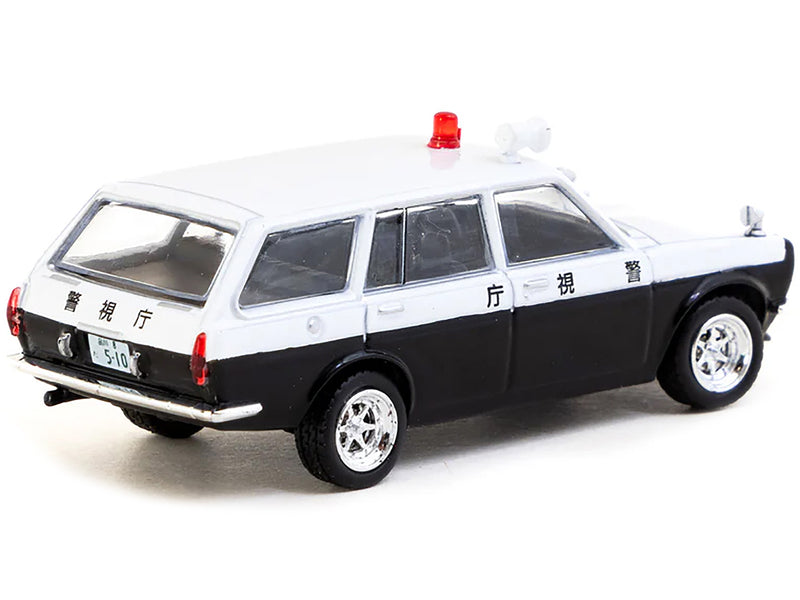 Datsun Bluebird 510 Wagon "Japan Police Car" Black and White "Global64" Series 1/64 Diecast Model by Tarmac Works