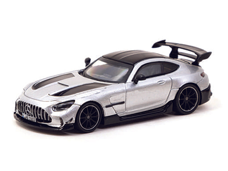 Mercedes-Benz AMG GT Black Series Silver Metallic with Black Hood Stripes and Top "Global64" Series 1/64 Diecast Model by Tarmac Works