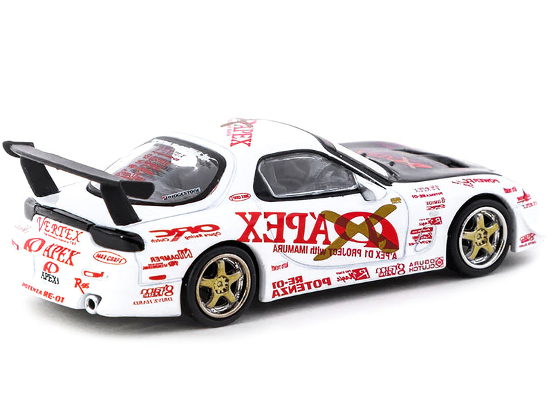 Vertex RX-7 FD3S White with Graphics RHD (Right Hand Drive) A'Pex D1 Project Global64 Series 1/64 Diecast Model Car by Tarmac Works