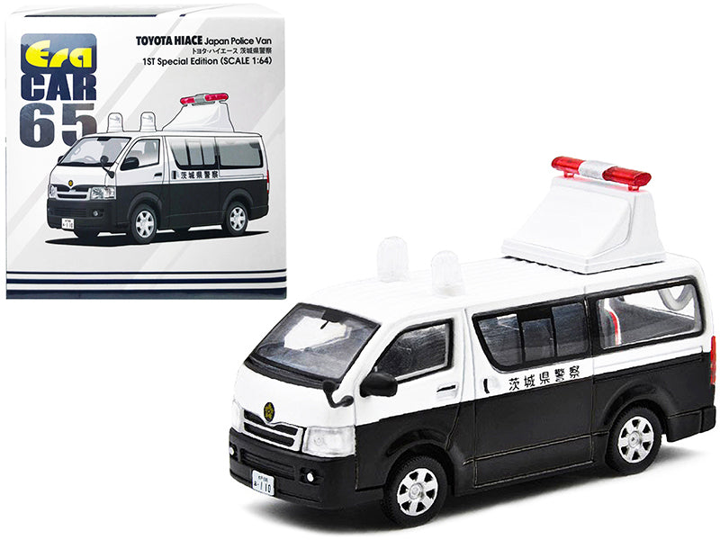 Toyota Hiace Japan Police Van White and Black 1st Special Edition 1/64 Diecast Model Car by Era Car