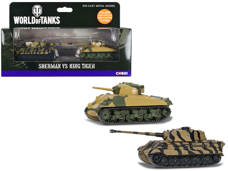 World of Tanks Versus Series American Sherman Tank vs German King Tiger Tank Set of 2 Pieces Diecast Models by Corgi