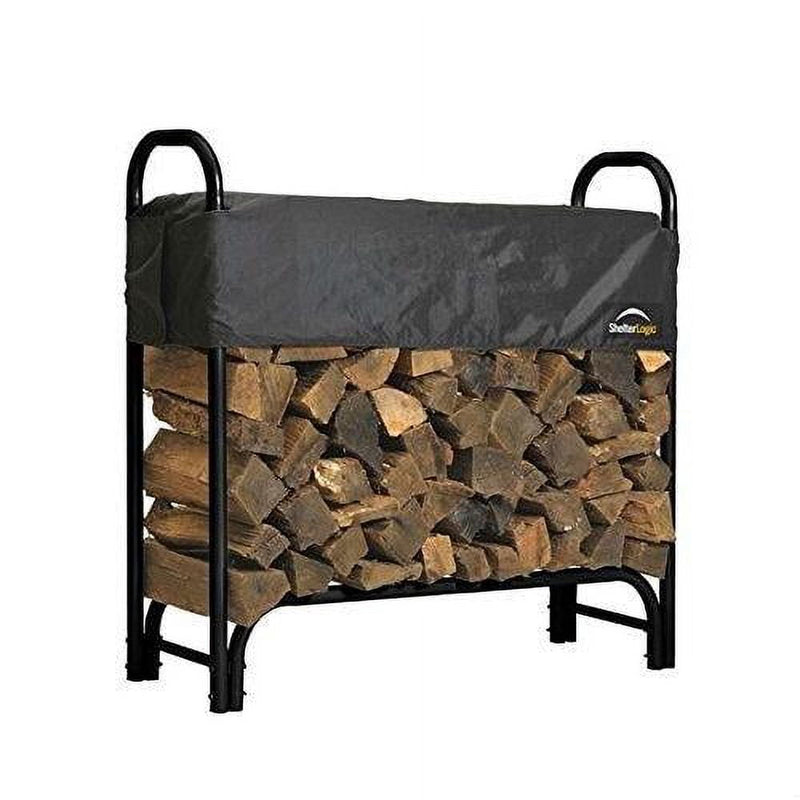 Outdoor Firewood Rack 4-Ft Steel Frame Wood Log Storage with Cover