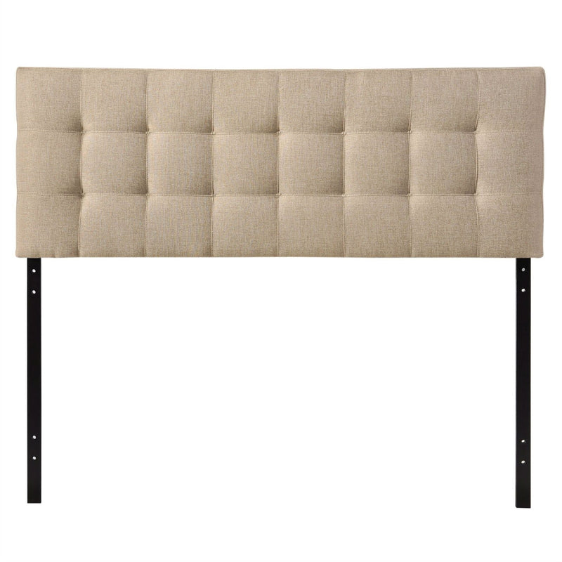 King size Beige Fabric Upholstered Mid-Century Style Headboard