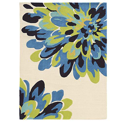 Trio Bloom Ivory & Blue 5x7, Rug