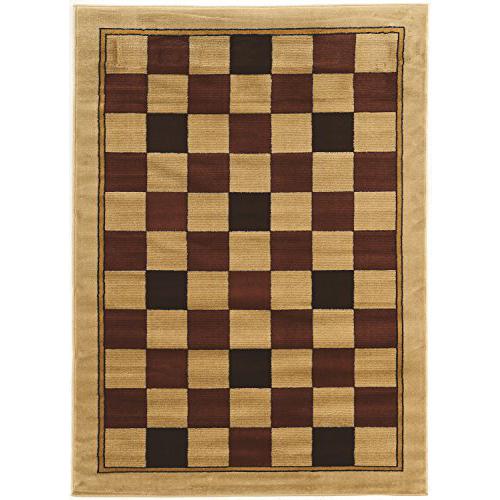 Ellegance  Boxes Brown beige g Rug, Size 5' X 7'3"