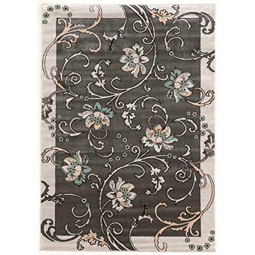 Ellegance Flowers Light Grey d Rug, Size 5' X 7'3"