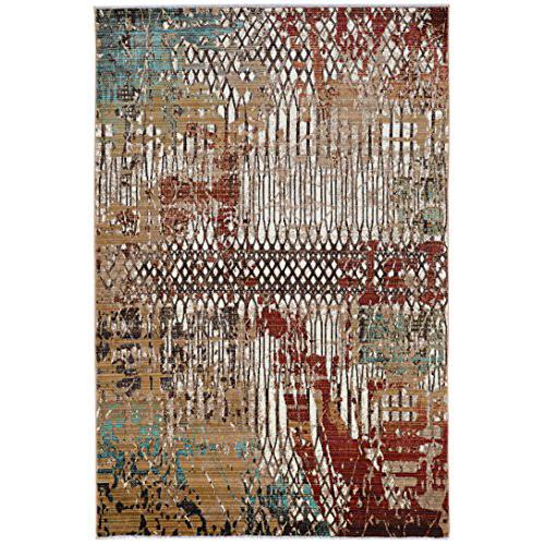 Illusions Fence Beige & Burgundy 5x8, Rug