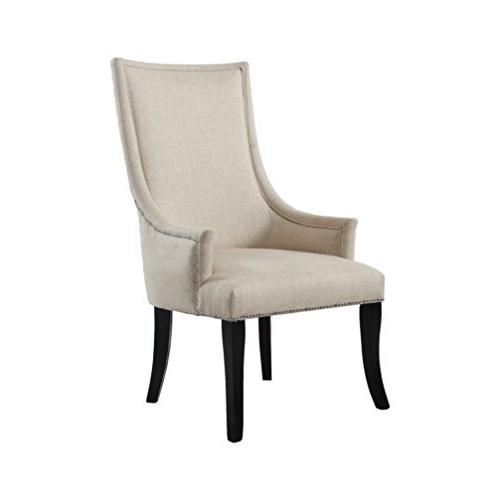 Best Master Melville Fabric Upholstered Accent Chair in Natural/Silver Nail Head