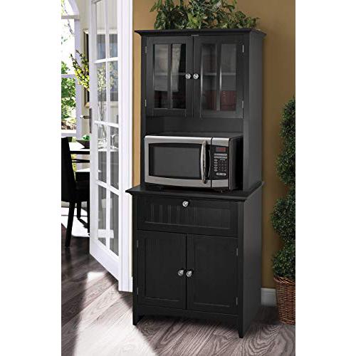 Buffet and Hutch with Framed Glass Doors and Drawer in Black