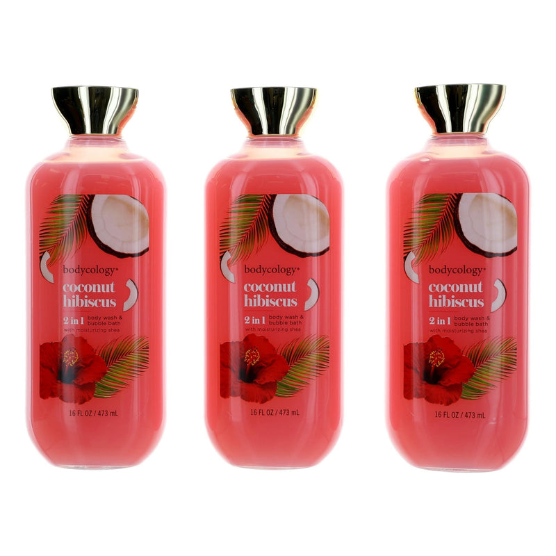 Coconut Hibiscus by Bodycology, 3 Pack 16oz 2 in 1 Body Wash & Bubble Bath women