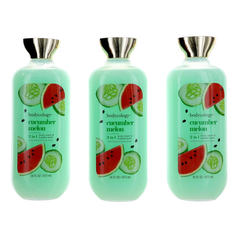 Cucumber Melon by Bodycology, 3 Pack 16oz 2 in 1 Body Wash & Bubble Bath women