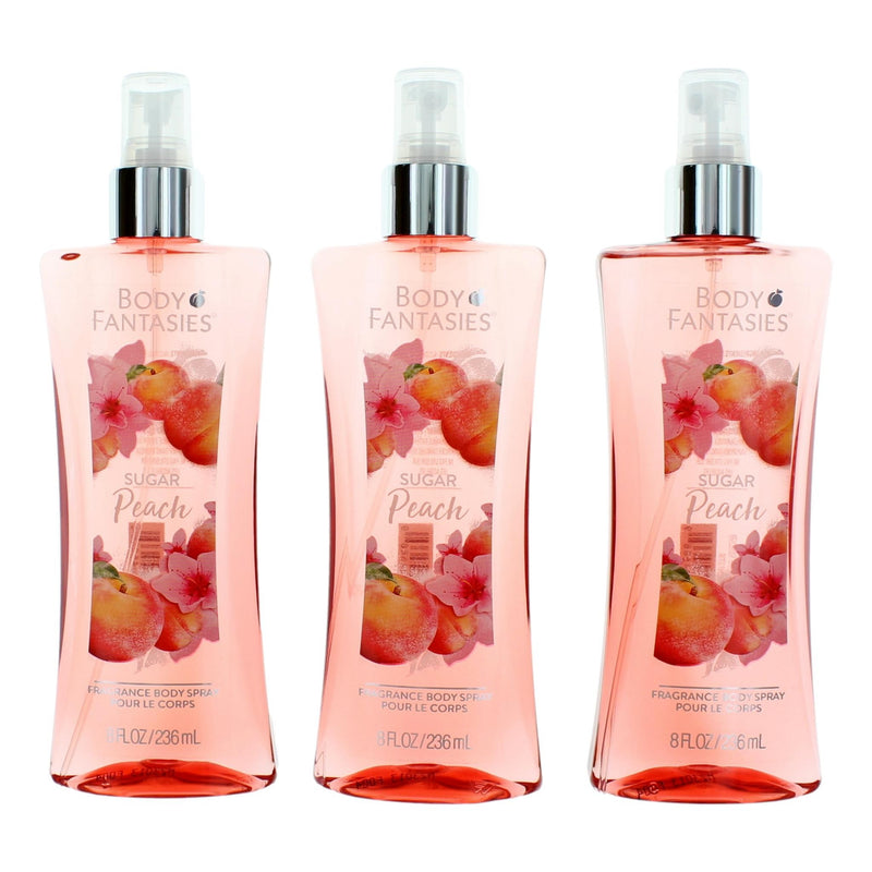 Sugar Peach by Body Fantasies, 3 Pack 8 oz Fragrance Body Spray women