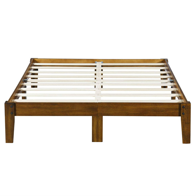 King size Solid Wood Platform Bed Frame in Brown Natural Finish