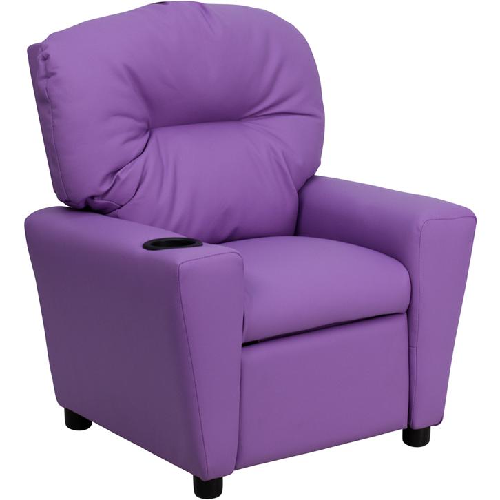 Contemporary Lavender Vinyl Kids Recliner with Cup Holder