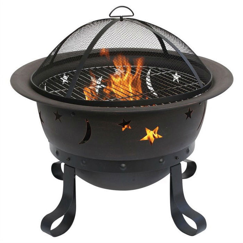 Outdoor Star Moon Steel Wood Burning Fire Pit in Bronze Finish