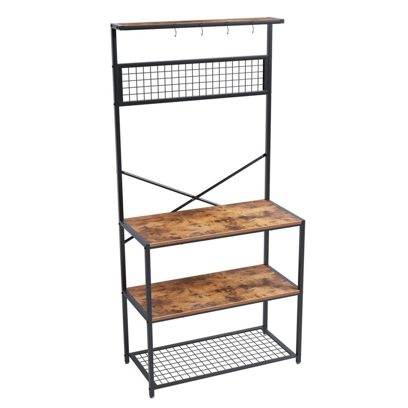 Modern Metal Wood 4-Shelf Kitchen Bakers Rack Microwave Stand