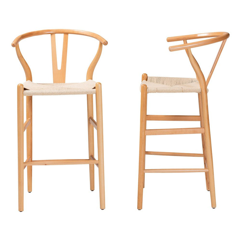 Paxton Modern and Contemporary Natural Brown Finished Wood 2-Piece Bar Stool Set