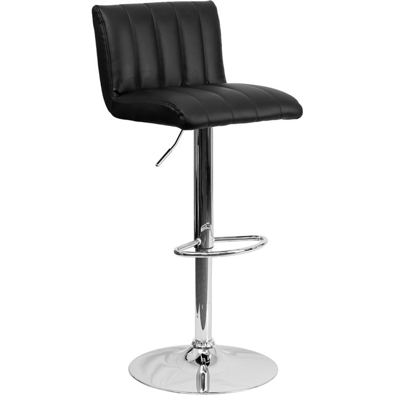 Black Vinyl Adjustable Height Barstool with Vertical Stitch Back/Seat