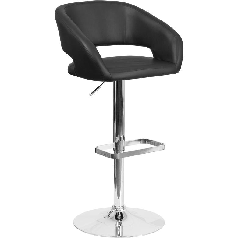 Black Vinyl Adjustable Height Barstool with Rounded Mid-Back and Chrome Base