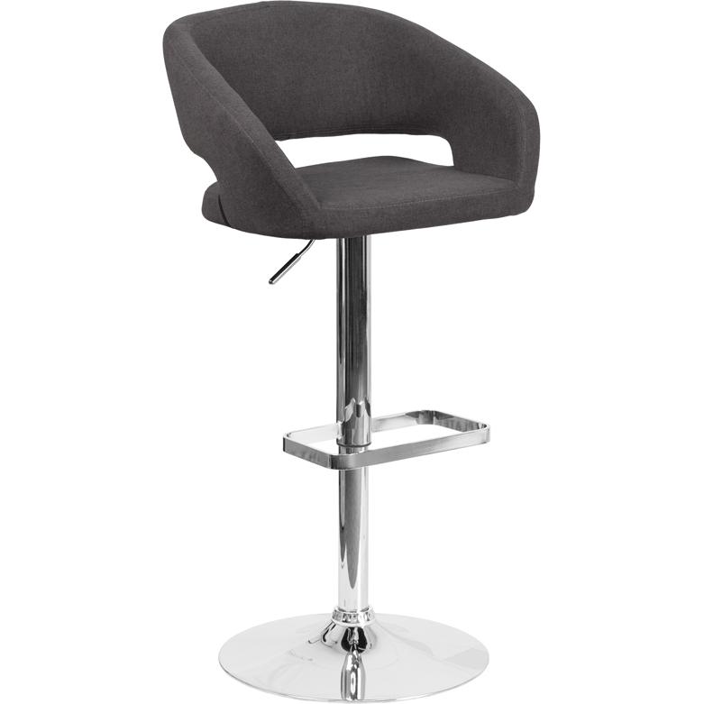 Charcoal Fabric Adjustable Height Barstool with Rounded Mid-Back and Chrome Base