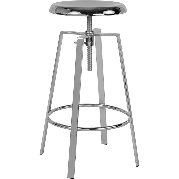 Industrial Barstool with Swivel Lift Adjustable Height Seat in Chrome Finish