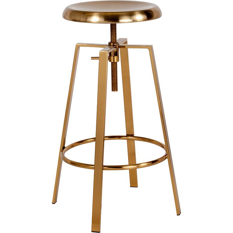 Industrial Style Barstool with Swivel Lift Adjustable Height Seat in Gold Finish