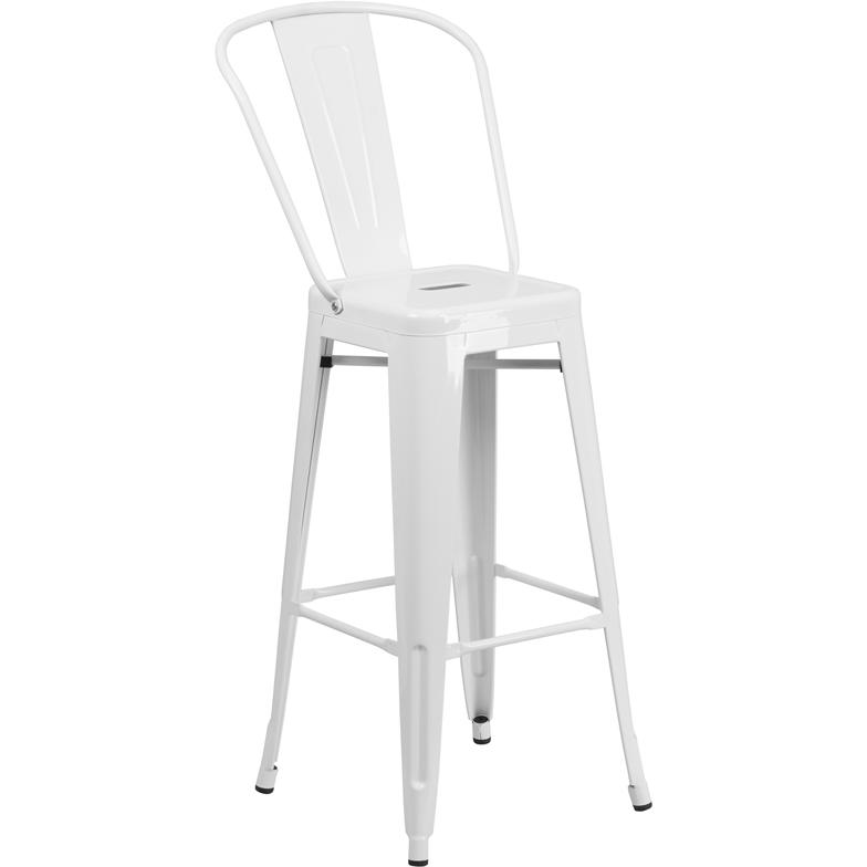 30" High White Metal Indoor-Outdoor Barstool with Removable Back