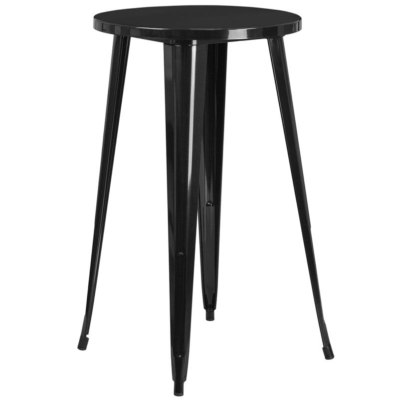 Commercial Grade 24" Round Black Metal Indoor-Outdoor Bar Height Table