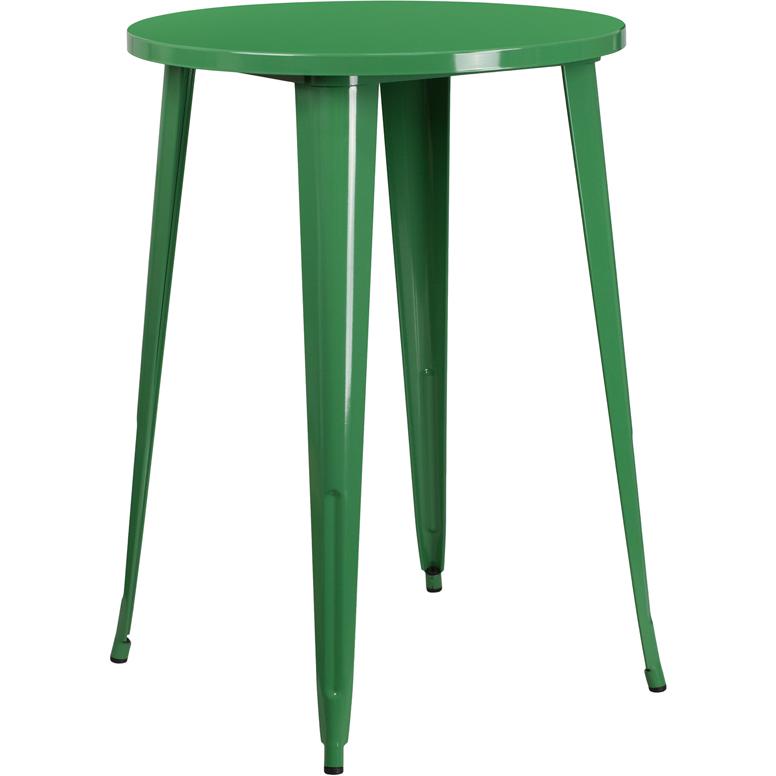 Commercial Grade 30" Round Green Metal Indoor-Outdoor Bar Height Table