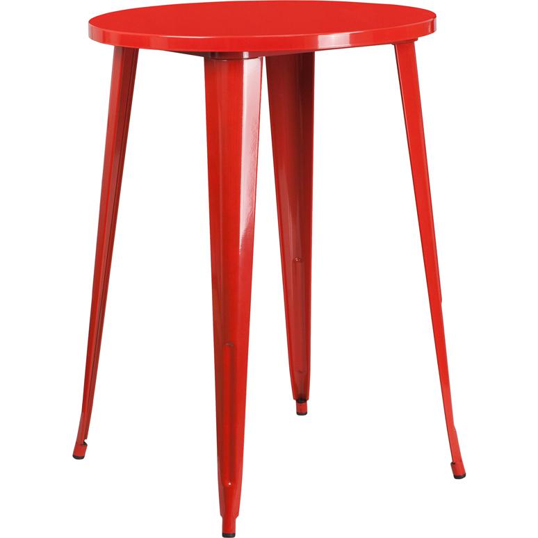 Commercial Grade 30" Round Red Metal Indoor-Outdoor Bar Height Table