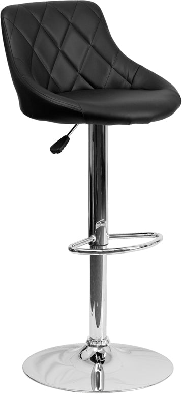 Black Vinyl Bucket Seat Barstool with Diamond Pattern Back and Chrome Base