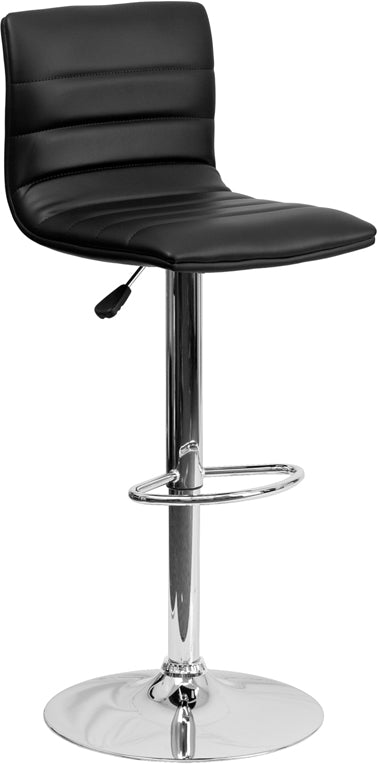 Black Vinyl Adjustable Bar Stool, Swivel Stool with Chrome Pedestal Base