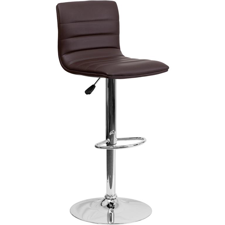 Brown Vinyl Adjustable Bar Stool, Swivel Stool with Chrome Pedestal Base