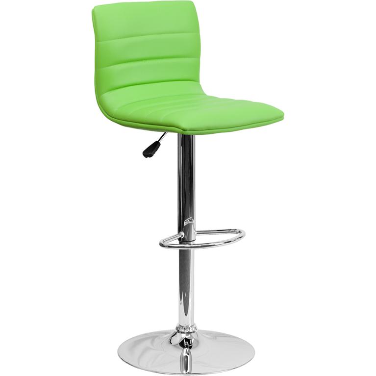 Green Vinyl Adjustable Bar Stool, Swivel Stool with Chrome Pedestal Base