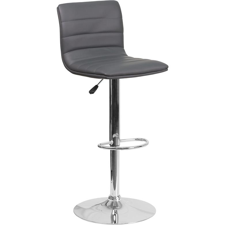 Gray Vinyl Adjustable Bar Stool, Swivel Stool with Chrome Pedestal Base